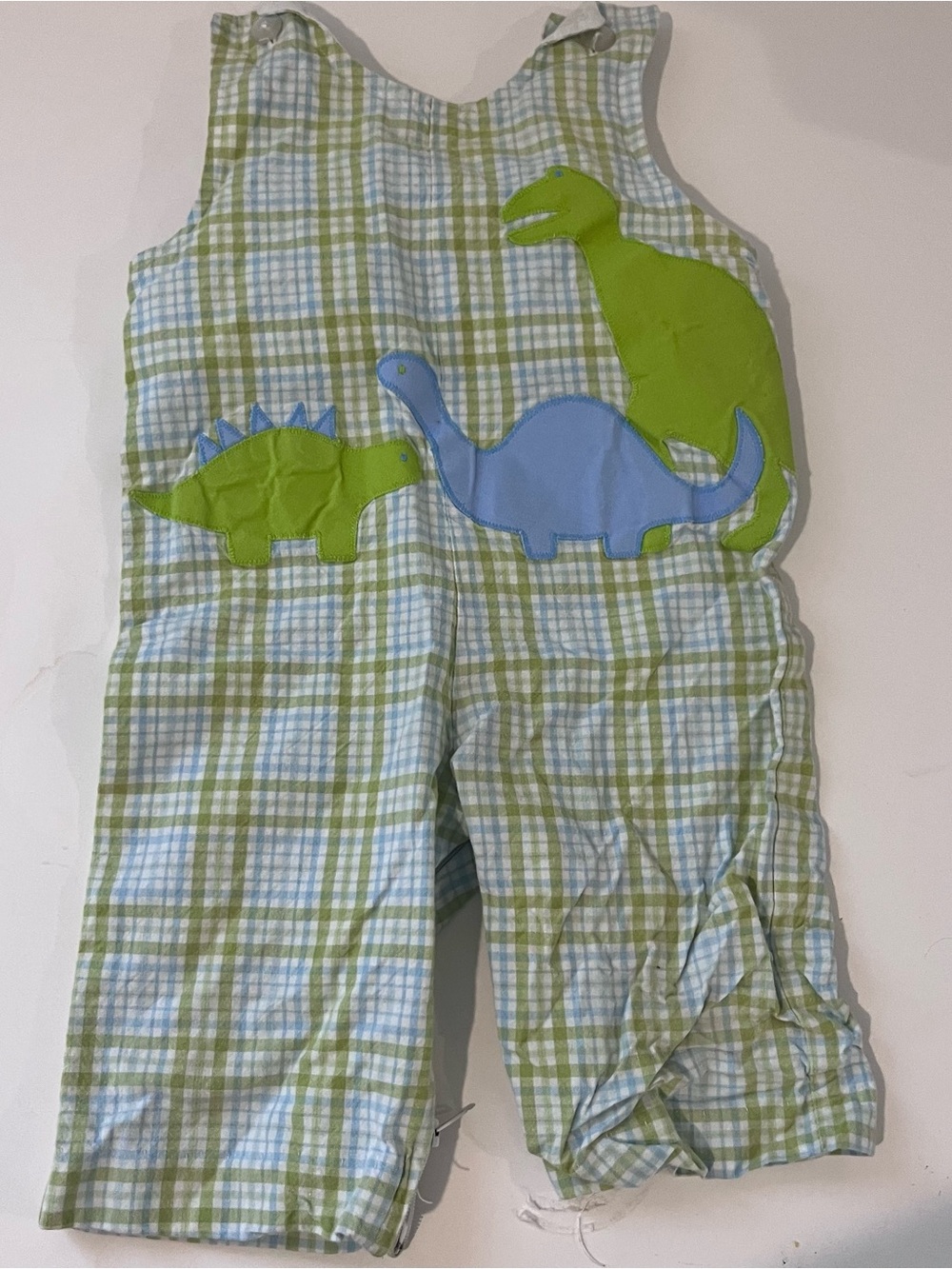Funtasia Too Baby Boy Pastel Blue And Green Overalls Appliqué Dinosaurs 12m